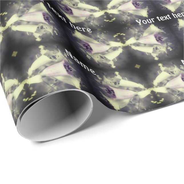 Pink Foxglove Flower Black And White Personalised Wrapping Paper (Roll Corner)