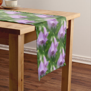 Pink Foxglove Flowers Nature Pattern Short Table Runner