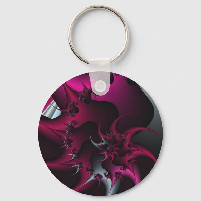 pink fractal art key ring (Front)