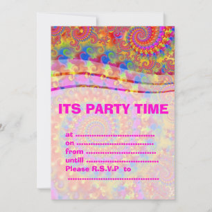 Pink Fractal Art Pattern Invitation
