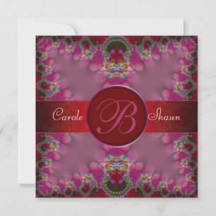 Pink Fractal Lace Monogram Wedding Invitation