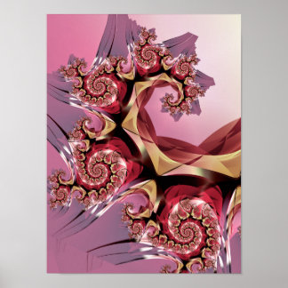 Pink Fractal Spiral Abstract Geometric Artwork Poster