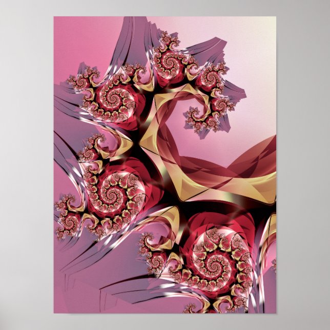 Pink Fractal Spiral Abstract Geometric Artwork Poster (Front)