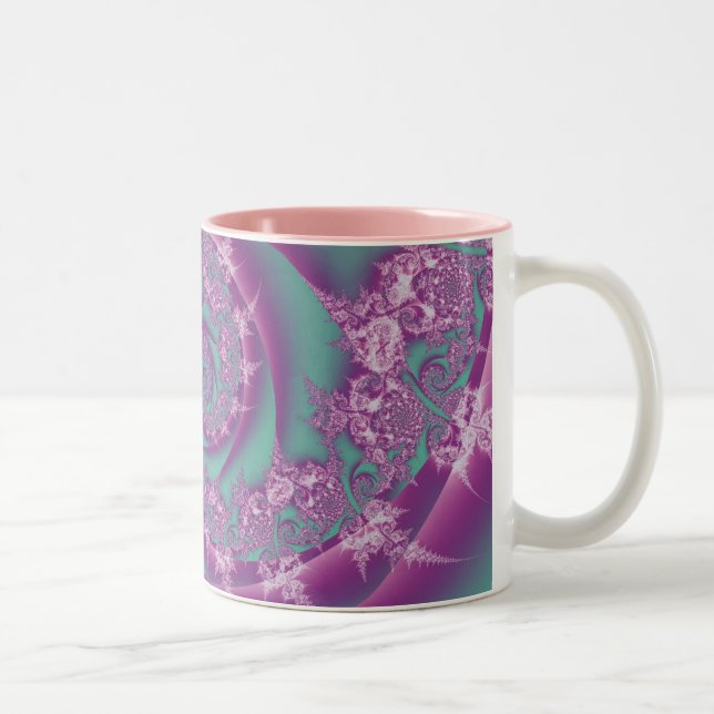 Pink Fractal Swirl Two-Tone Coffee Mug (Right)