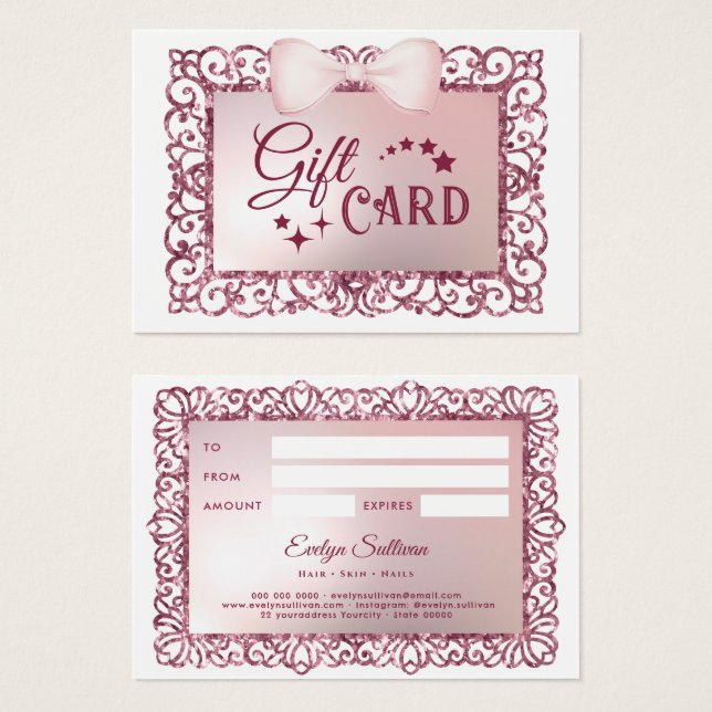 Pink Frame Bow Gift Card (Front & Back)