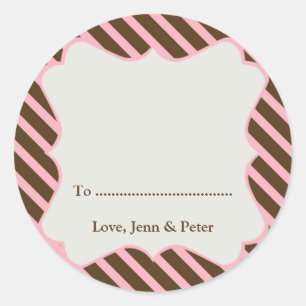Pink frame brown stripe Christmas holiday gift tag