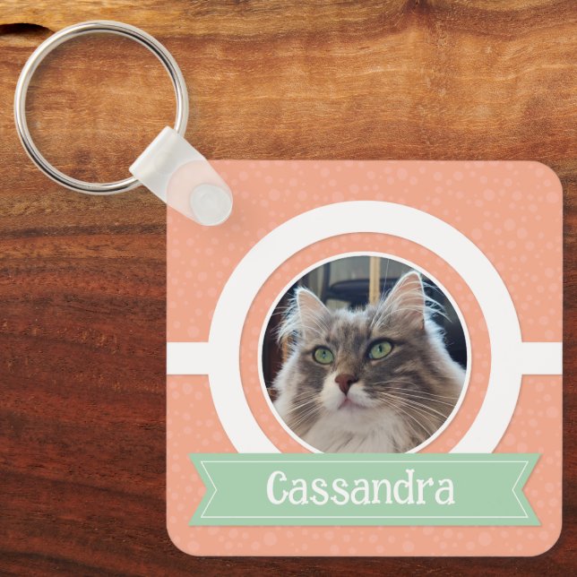 Pink frame pet name  key ring (Front)