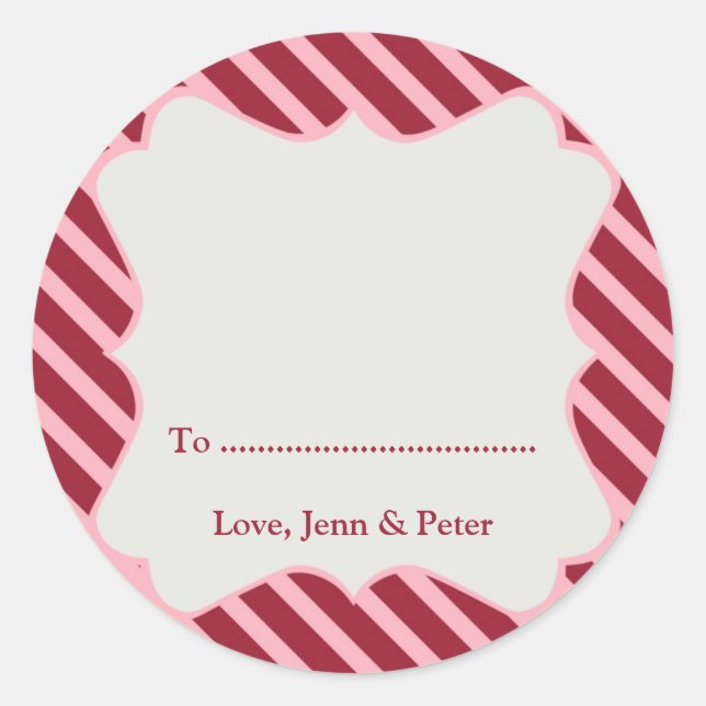 Pink frame red stripes Christmas holiday gift tag (Front)
