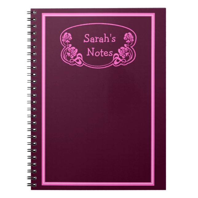 Pink Framed Ornate Nameplate Notebook (Front)