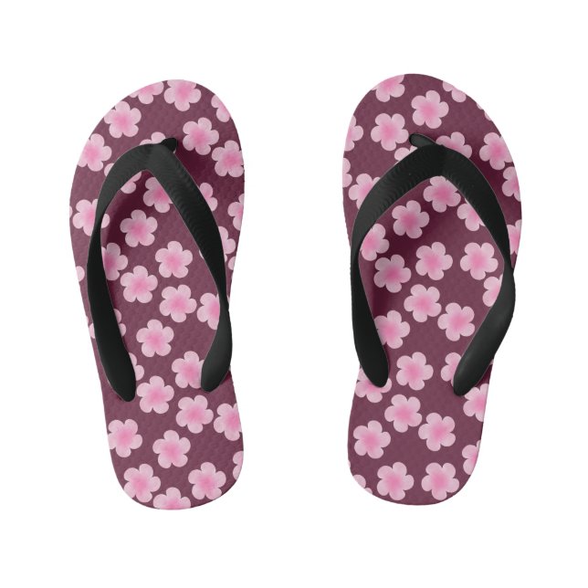 Pink Frangipani Flower Seamless Pattern Kid's Jandals (Footbed)