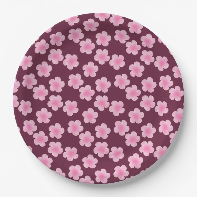 Pink Frangipani Flower Seamless Pattern Paper Plate (Front)