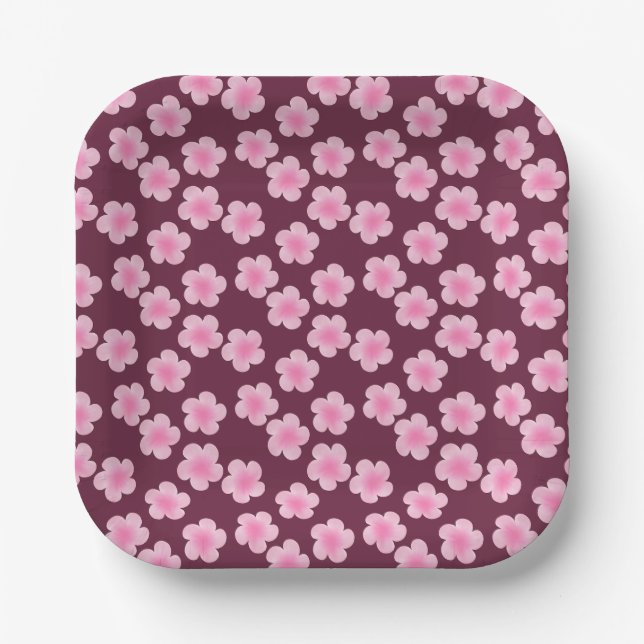 Pink Frangipani Flower Seamless Pattern Paper Plate (Front)