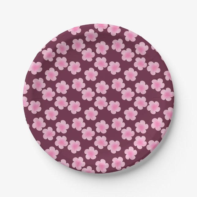 Pink Frangipani Flower Seamless Pattern Paper Plate (Front)
