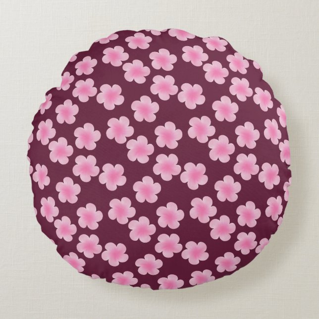 Pink Frangipani Flower Seamless Pattern Round Cushion (Front)