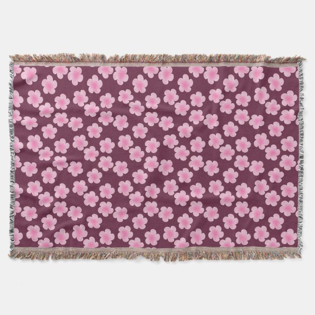 Pink Frangipani Flower Seamless Pattern Throw Blanket (Front)