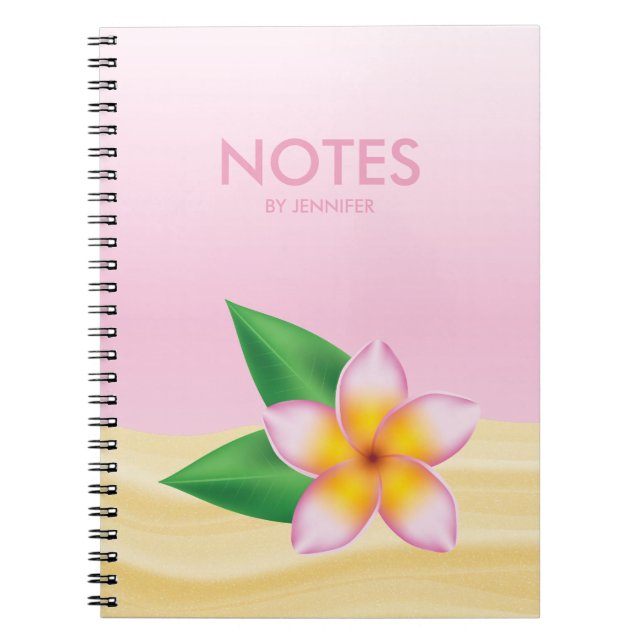 Pink Frangipani Flower With Personalizable Title Spiral Notebook (Front)