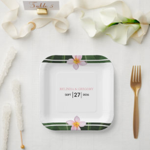 Pink Frangipani Plumeria Wedding  Paper Plate
