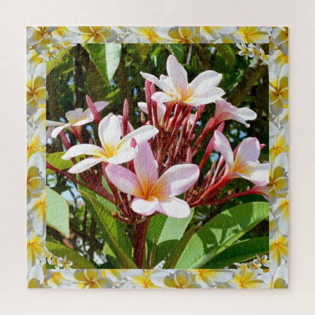 Pink Frangipani Tree With Yellow Frangipani Edge, Jigsaw Puzzle (Vertical)