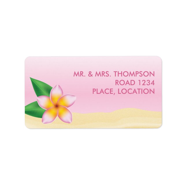 Pink Frangipani Tropical Flower Beach Wedding Label (Front)