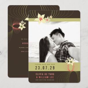 Pink Frangipani Tropical Wedding Save the Date Invitation