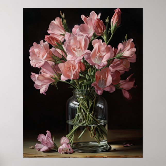 Pink Freesia Flowers Art Print Poster (Front)
