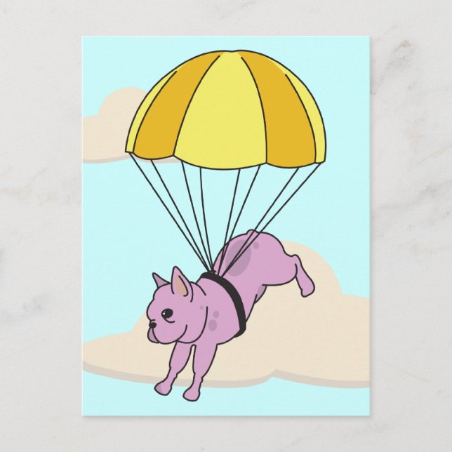 Pink French Bulldog Umbrella Fun Postcard (Front)