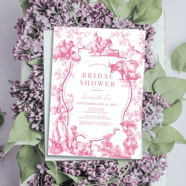 Pink French Country Farm Animal Bridal Shower Invitation (Creator Uploaded)