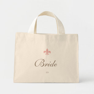 Pink French Fleur de Lis Bride Initial Monogram Mini Tote Bag