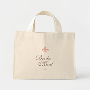 Pink French Fleur de Lis Bridesmaid Initial Mini Tote Bag