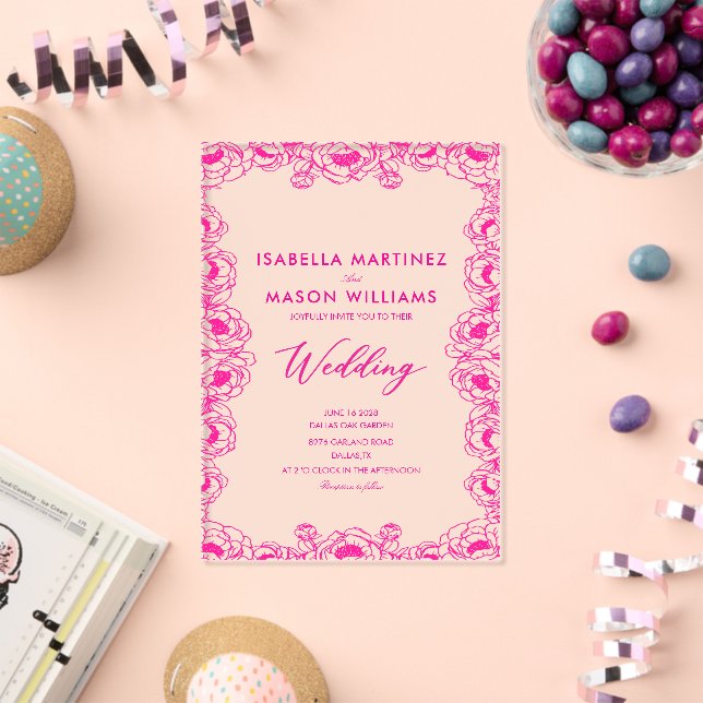  pink French flowers minimal classic wedding  Acrylic Invitations (Insitu (Celebration))