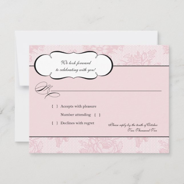 Pink French Lace RSVP Response Card (Front)