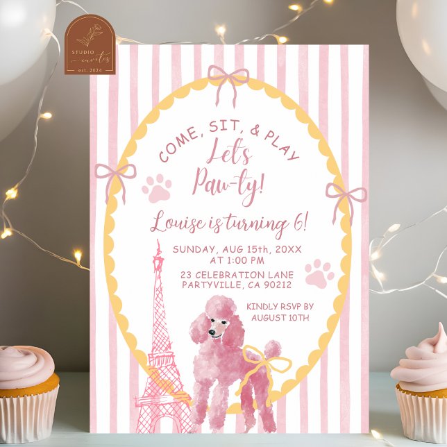 Pink French Poodle Come Sit Play Birthday Invitation (Creator Uploaded)