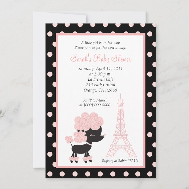 PINK FRENCH POODLE Ooh la la 5x7 Baby Shower Invitation (Front)
