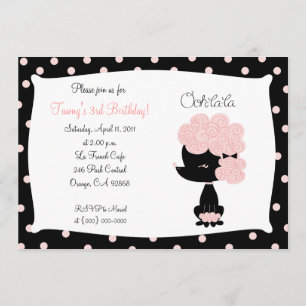 PINK FRENCH POODLE Ooh la la 5x7 Birthday Invitation