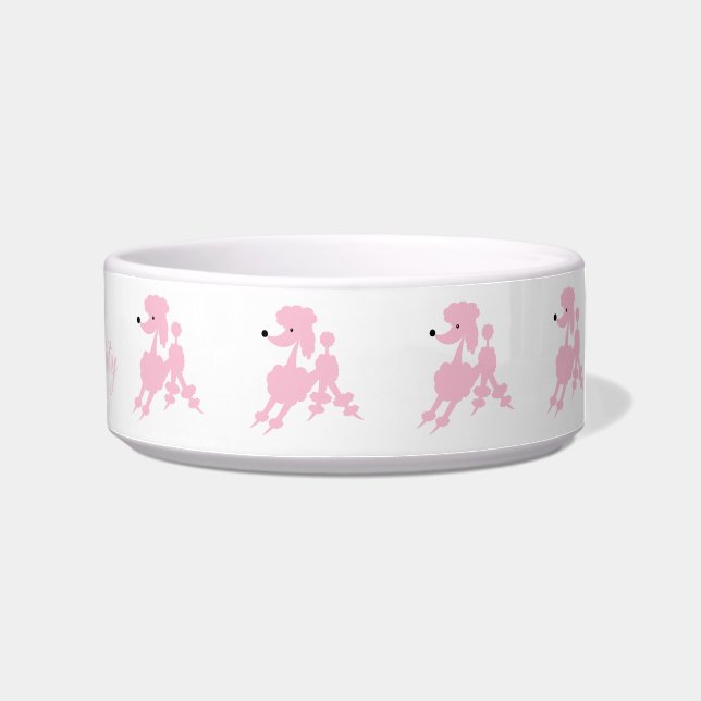 Pink French Poodles Customisable Name Bowl (Right)