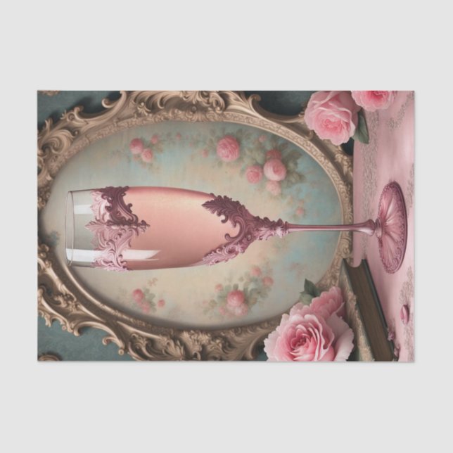 Pink French Rococo Champagne Glass Decoupage Paper (Front)