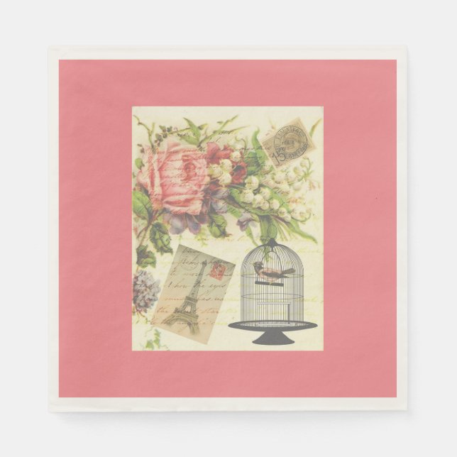 Pink French Theme Vintage Paris Paper Napkins (Front)