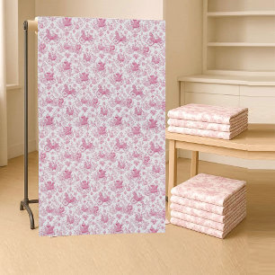 Pink French Toile De Jouy Pastoral Chariot Scene Fabric