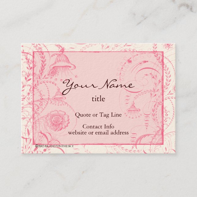 Pink French Toile Flourishes Custom Business Card (Front)