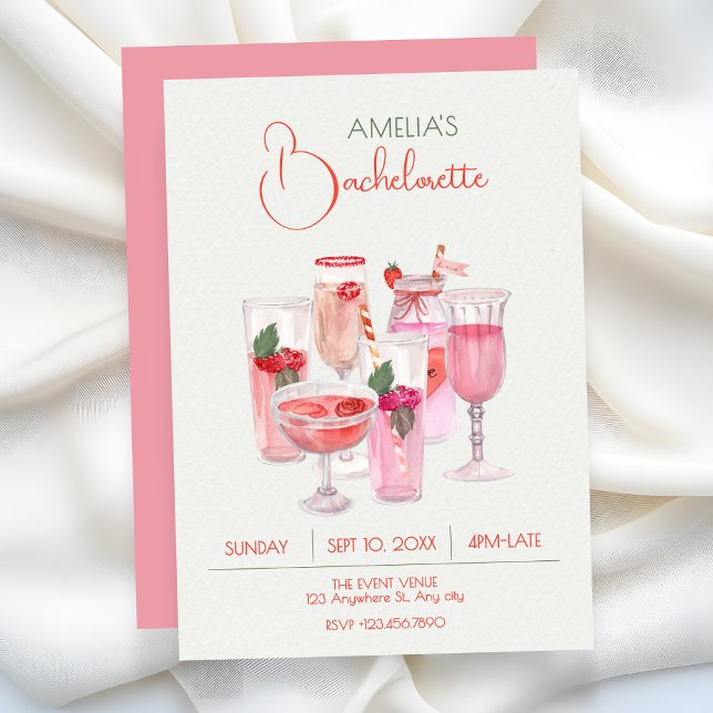 Pink fresh drinks bachelorette invitation (Creator Uploaded)