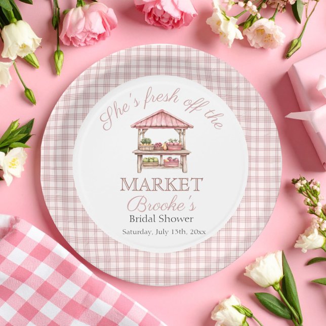 Pink Fresh off the market country Bridal Shower Paper Plate (Creator Uploaded)