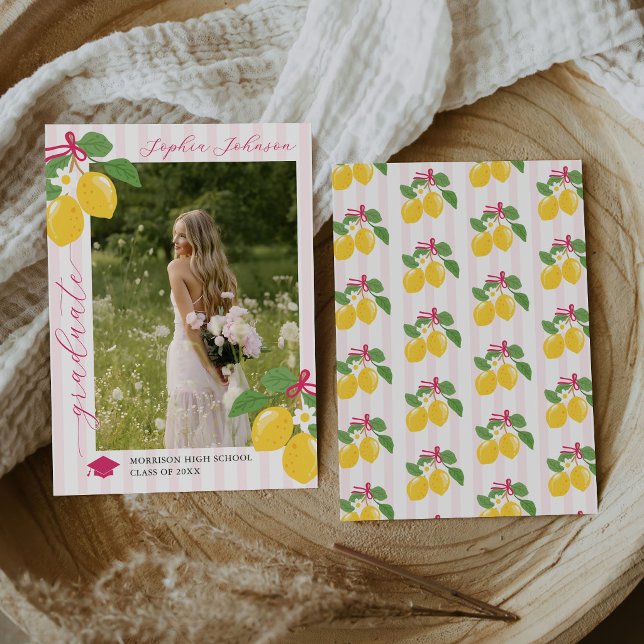 Pink Freshly Lemon Citrus Graduation Announcement (Creator Uploaded)