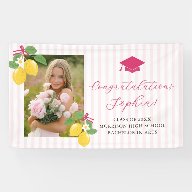 Pink Freshly Lemon Citrus Graduation Party Banner (Horizontal)