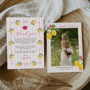 Pink Freshly Lemon Citrus Graduation Party Thank You Card
