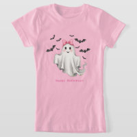 Pink Friendly Girl Ghost with Bats Flying 