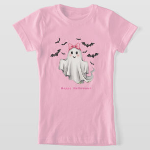 Pink Friendly Girl Ghost with Bats Flying  T-Shirt