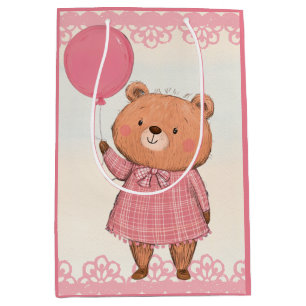 Pink Fringe Dress Bear with Pink Balloon Medium Gift Bag