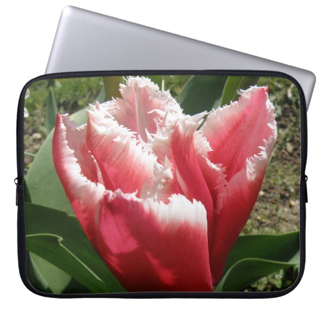 Pink Fringed Tulip Laptop Bag (Front)