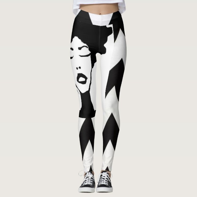 Pink Fro B&W Zig Zag Leggings (Front)