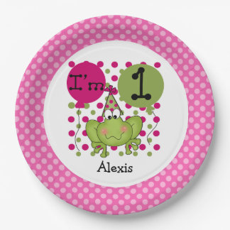 Pink Frog 1st Birthday Paper Plates